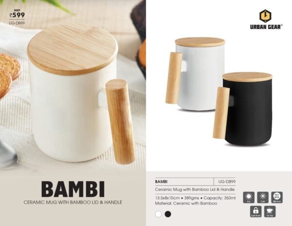 Urban Gear Bambi Ceramic Mug with Bamboo Lid and Handle